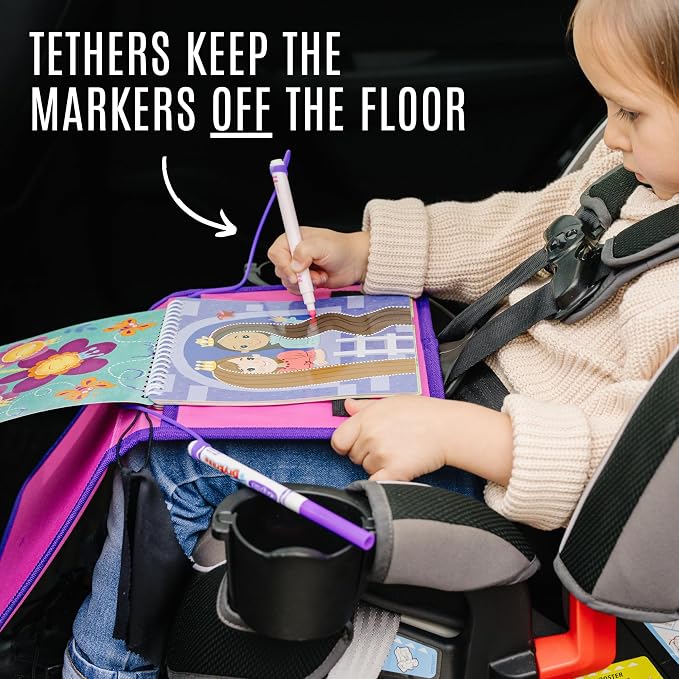 Totebook Kids Travel Activity Kit with Tethered Dry Erase Markers - Mess Free Car & Plane Activities for Toddlers Ages 4-6, Reusable Stickers, Mazes, Search and Find (Princess Theme)