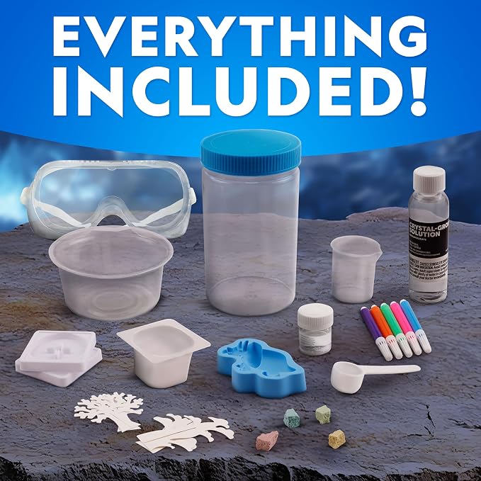 National Geographic Crystal Growing Kit with 5 Unique Activities | Glow-in-the-Dark Crystal, Underwater Crystals, Crystal Trees and Dinosaur Figure, STEM Science Activity, Birthday Gift