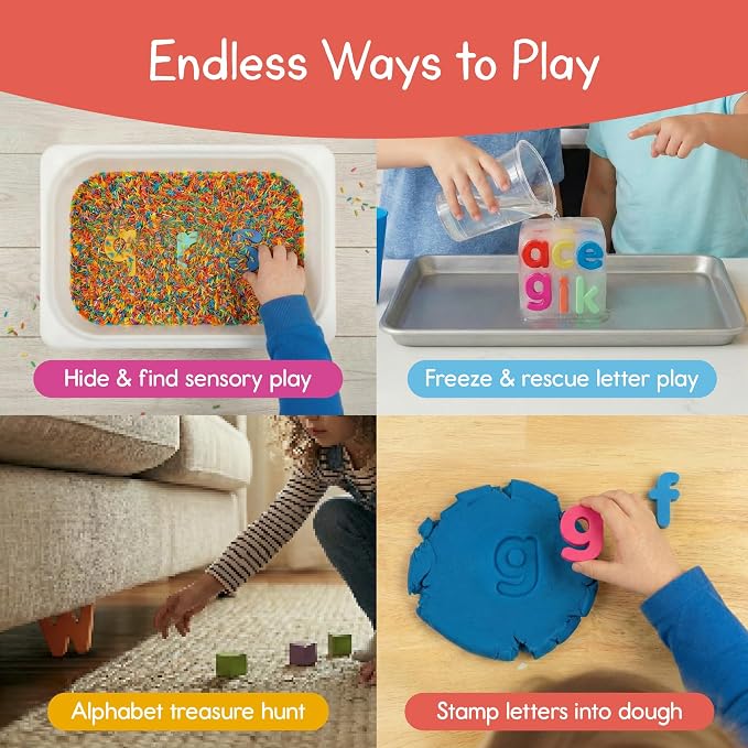 Lowercase Alphabet Puzzle for Kids, Sensory Bin Insert for Sensory Tables, Silicone Letters, Wooden Fine Motor Learning Toy