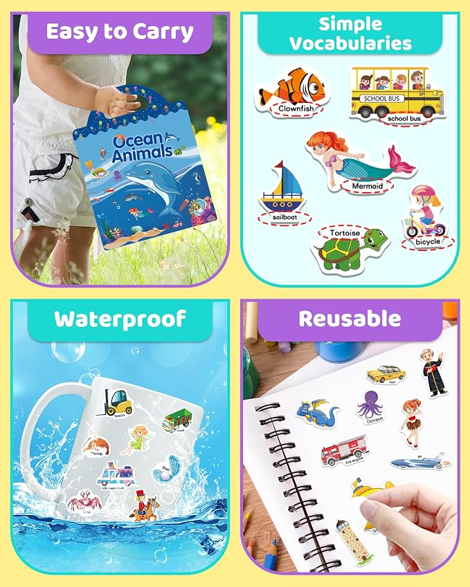 Benresive Reusable Sticker Book for Toddlers, Stickers for Kids, Travel Toy | Toddler Toys, Boys Girls Birthday Gifts, Airplane & Road Trip Essentials Kids, No Mess Waterproof Toddler Crafts Activities