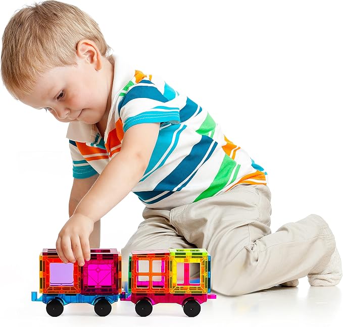 Magnetic Tiles Car Set Truck Kit Toy with Stronger Magnets, Educational Magnet Cars with Re-Enforced Hitch and Long Bed for Girls Boys Toddler Ages 3+ (110 PCS Set)
