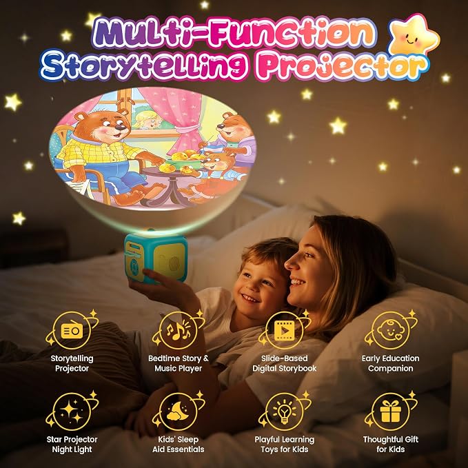 Vmiya Kids Story Projector for Toddlers, Story Dream Machine Storybook Projector with Educational Stories, Music, Auto-Off Nightlight, Bedtime Learning Toy Birthday Gift for Kids Girls Boys Aged 3+