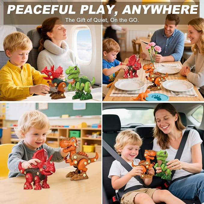 Take Apart Dinosaur Toys for Boy: 85 Pieces 3 Pack & Electric Drill for 4-6 | Easy-to-Use Dinosaur Construction Building Set for Little Hands - STEM Educational Toy & Gifts for Kids Birthday Christmas