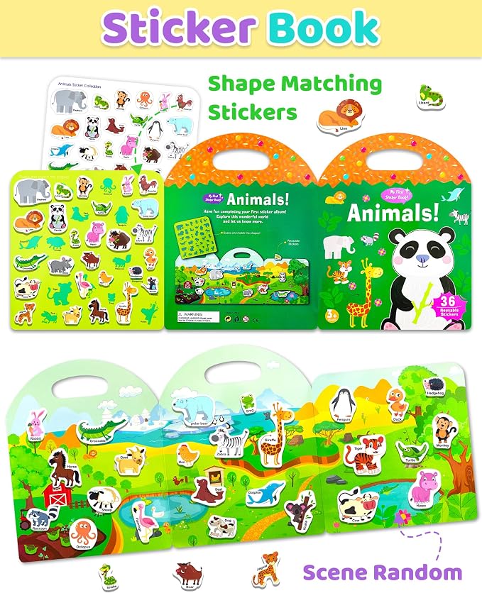 Benresive Reusable Sticker Book for Toddlers, Stickers for Kids, Travel Toy | Toddler Toys, Boys Girls Birthday Gifts, Airplane & Road Trip Essentials Kids, No Mess Waterproof Toddler Crafts Activities
