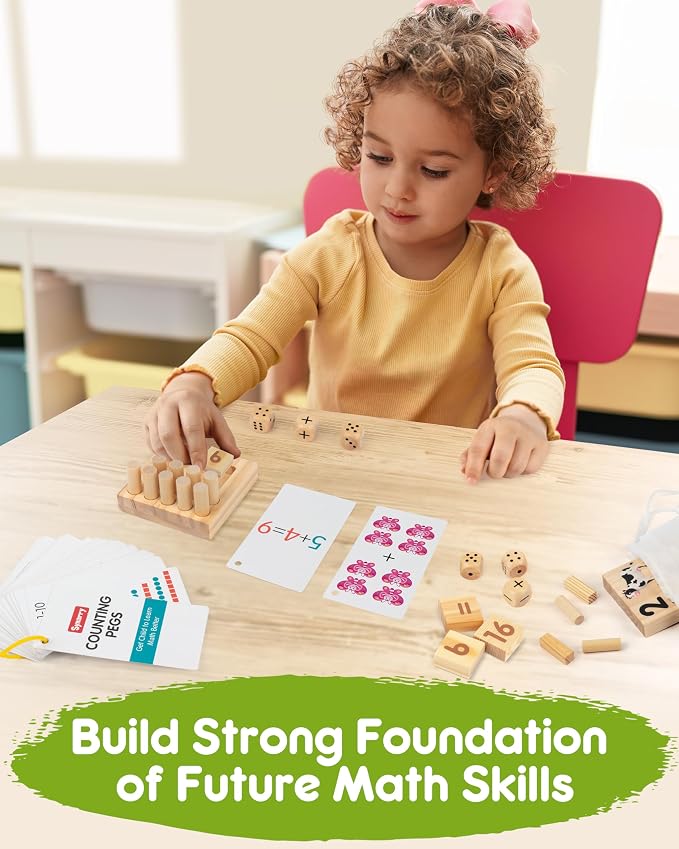 SYNARRY Wooden Counting Peg Boards - Montessori Math Manipulatives for Kindergarten Learning Activities, Number Addition and Subtraction Game, Easter Basket Stuffer Gift for Kid Ages 3-8