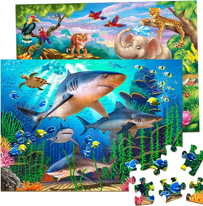 Puzzles for Kids Ages 4-6 – 2 x 60 Pieces Ocean & Forest Animals | Puzzles for Kids Ages 3-5 6-8, Educational Learning Animals Toys, Gift for Boys and Girls