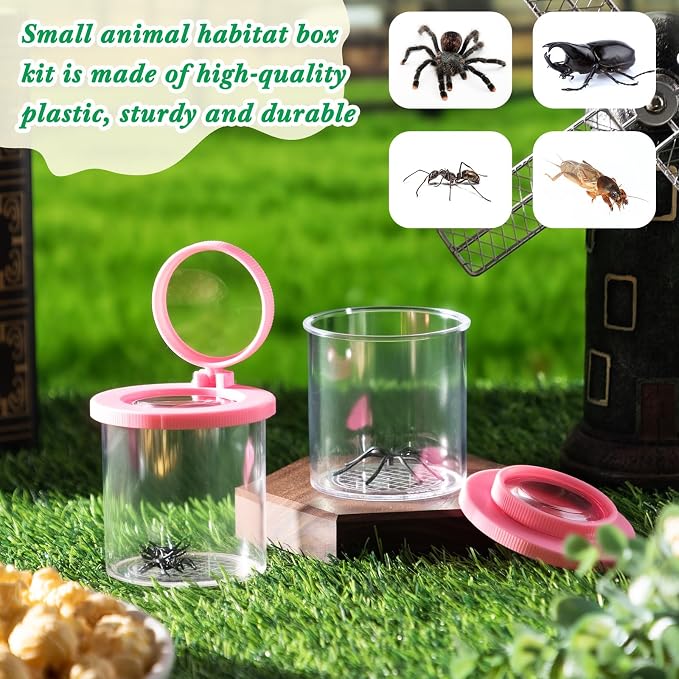 Skylety 2 Pieces Bug Jars Insect Viewer Catcher Bug Magnifying Insect Cage Container for Kids Children Science Nature Exploration Tool (Pink)