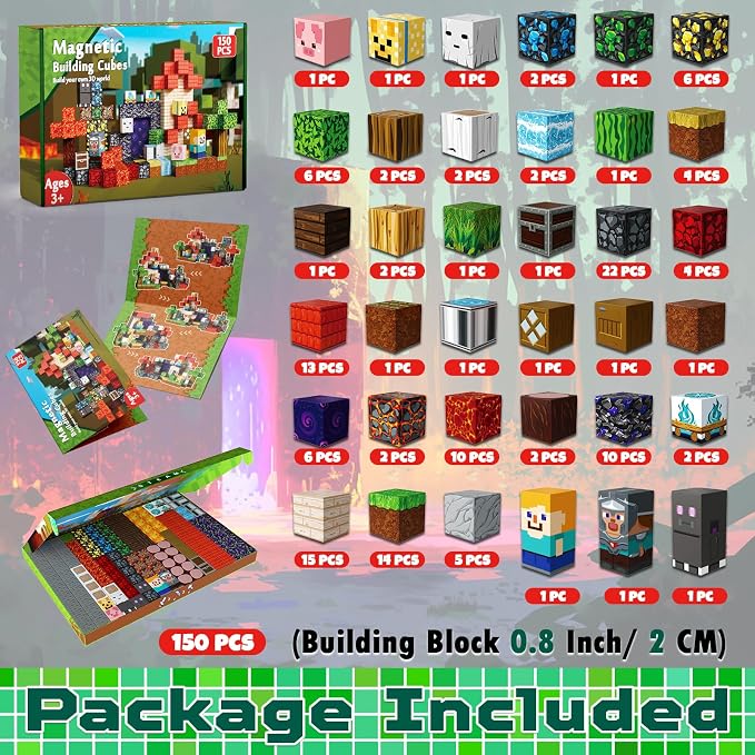 Magnetic Blocks - 150PCS Magnetic Building Blocks Toys Forest Portal Magnetic Cubes - Magnetic Toys for Montessori Toddler Birthday Gifts -STEM Construction Toys for Kids Ages 3+ for Boy & Girl