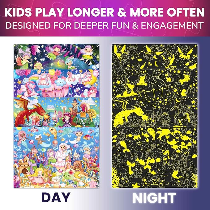 60 Piece Puzzles for Kids Ages 4-6 - 4 Unicorn Toddler Puzzles for Kids 4-8 | Glow in the Dark Puzzles with Mermaids and Fairy Tale - Fun Educational Toddler Game Toys Gift for Boys and Girls