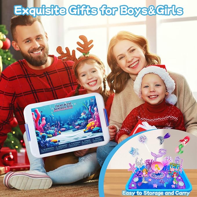 Sensory Bins for Toddlers,Sensory Sandbox Toys Play Sand Art Kit for Kids | Mermaid Play Sand Art Kit Set with Sandbox & Tools, Indoor Outdoor Beach Toys for Boys and Girls Christmas Birthday Gift
