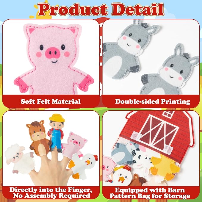 COcnny Farm Animal Finger Puppets - 11pcs Farm Felt Finger Puppet with Barn Bag Set Making Crafts Kit for Kids, Make Your Own Story Telling Toys, Animals Role Play for Boys Girls Toddles Ages 3 4-8