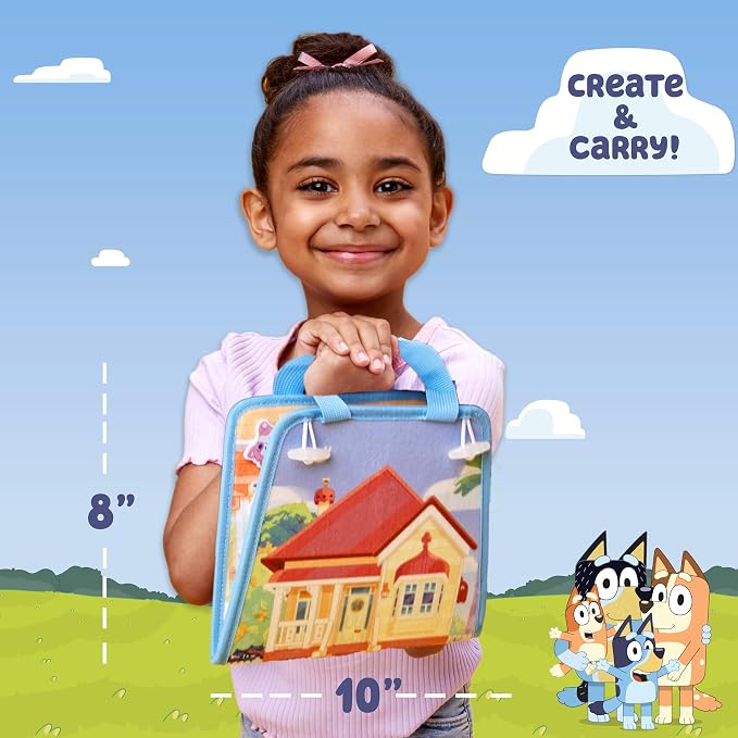 Bluey Felt Playhouse, Double-Sided Play Scene with Built-in Storage, 20 Felt Characters & Accessories, Travel-Friendly Bluey Toys, Road Trip Essentials, Toddler Activities, Fun Toys & Games