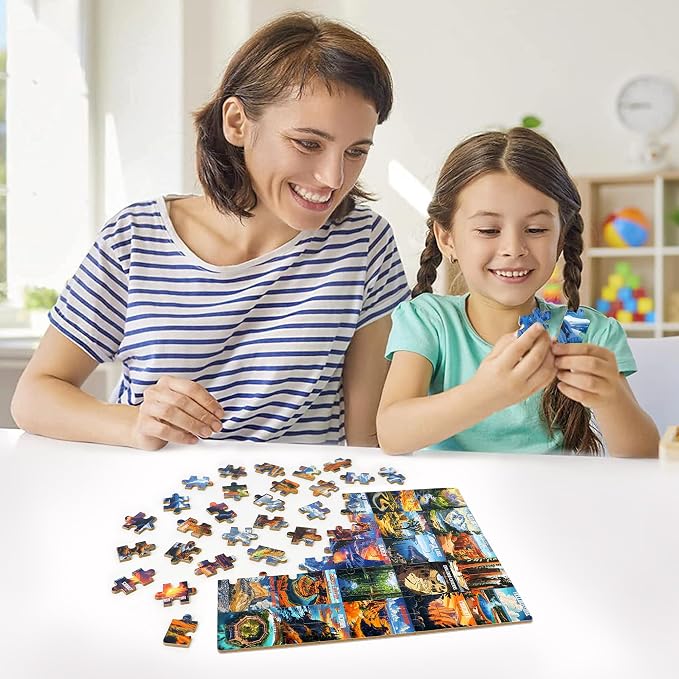 LELEMON Nation Park Jigsaw Puzzles in a Metal Box 100 Pieces World Park Jigsaw Puzzle for Adults Kids Ages 4-8 Children Learning Educational Puzzles Toys