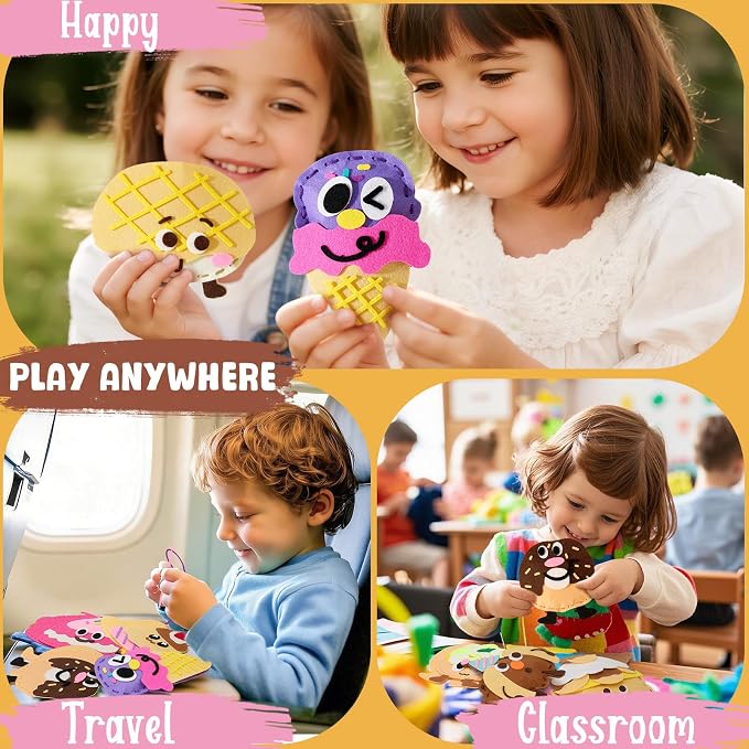 Toylink DIY Sewing Kit for Kids Ages 4-12, 12 Dessert Felt Craft Kit with Pre-Punched Holes, Blunt Plastic Needles, Cotton Stuffing - First Sewing Kit STEM Learning Toys for Girls Boys Birthday Gift