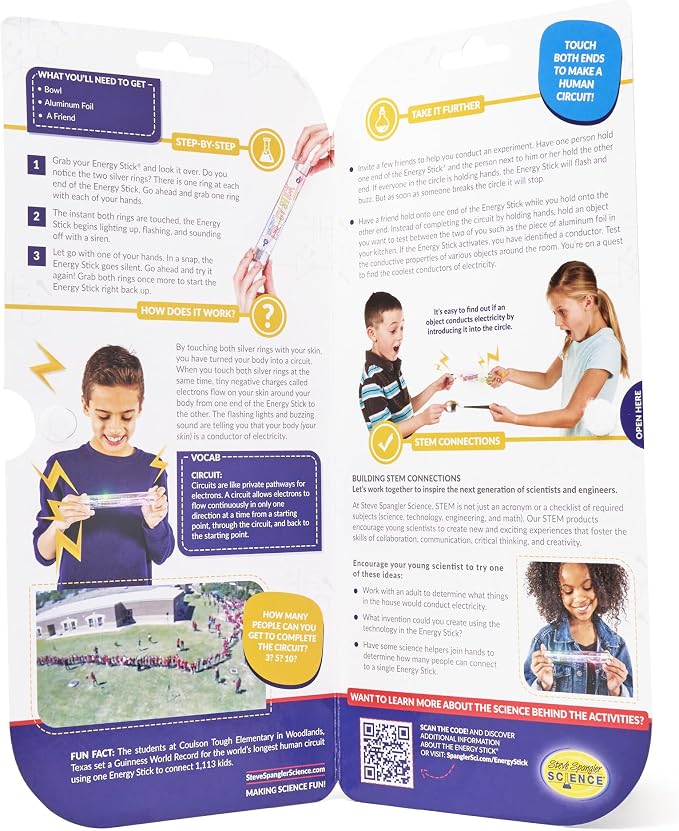 Steve Spangler Science Energy Stick, Learn About Electricity - 1 Piece | For School & Homeschool, Fun Science Kit, Learn About Electricity, Conduction, Open & Closed Circuits and Insulators
