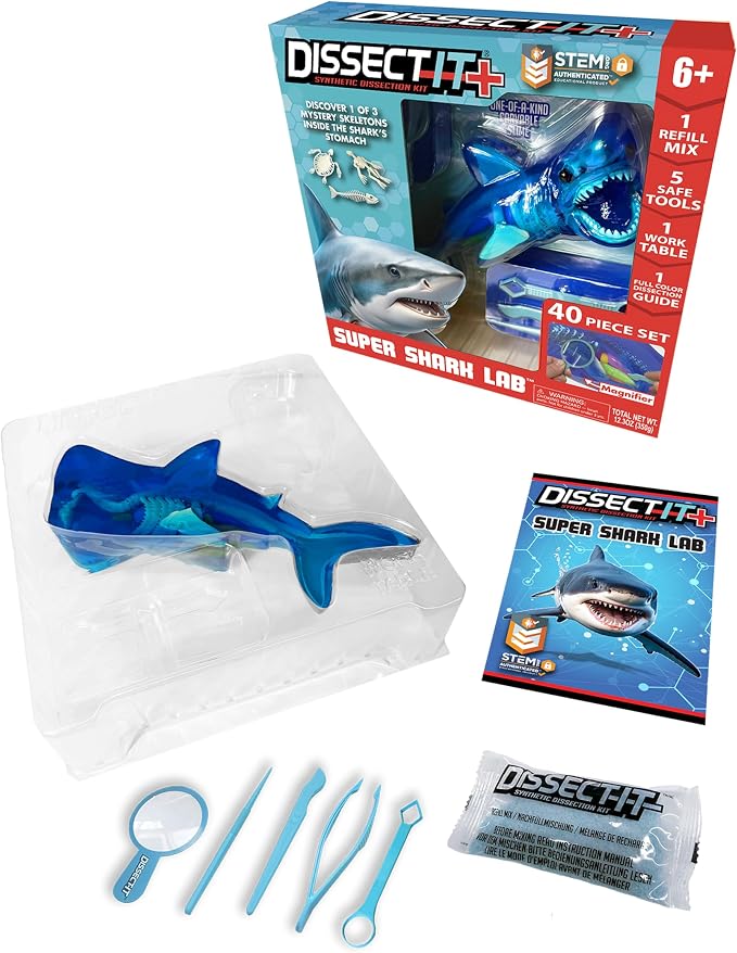 Dissect-It, Shark Dissection Kit, STEM Toys for Kids, Ages 6+ | Shark Anatomy, Examine Realistic Organs & Complete Skeleton, Then Rebuild with 2 Gel Refill Packs for STEM Learning