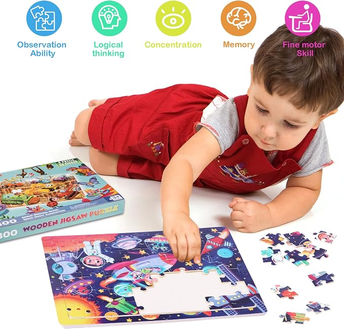 Wooden Puzzles for Kids Ages 4-6-8, 48 Piece Jigsaw Puzzles for Kids 3 4 5 6 7 8 Year Old, Toddler Children Preschool Puzzles Educational Toys for Boys and Girls