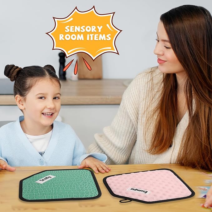 WSICSE Labeled Sensory Mats, Diamond Shape Sensory Toy for Kids with Autism | 12-Color Textures Sensory Floor Tiles Tactile Wall Panel with Tote Bag for Toddler Learning Classroom Supplies Gift, 6×9 Inch