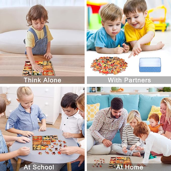 LELEMON Puzzles for Kids Ages 4-6,Food 60 Piece Puzzles for Kids Ages 6-8 in a Metal Box,Children Jigsaw Puzzles Kids Puzzles,Educational Learning Puzzle Toys for Girls and Boys