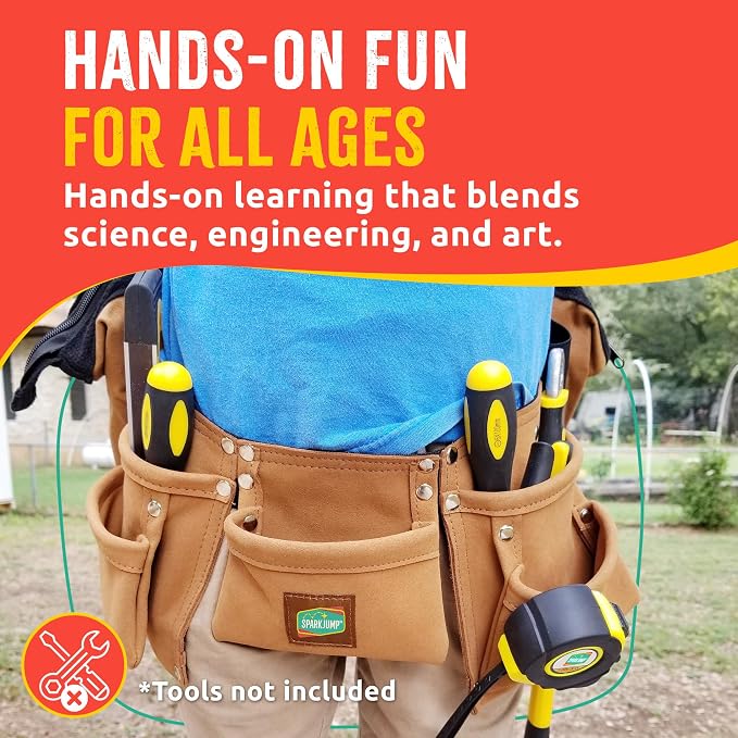 Kids Brown Tool Belt, Adjustable Tool Belt for Toddlers and Kids | Dress-Up Construction Costume for DIY Woodworking and STEM Learning