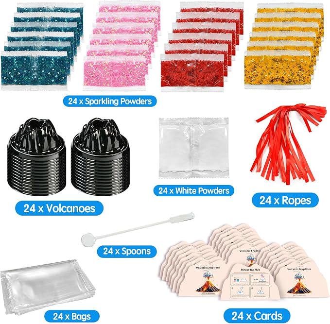 rifamee 24Pcs Volcano Eruption Science Kit Party Favor Experiments Gifts for 4-6 8-12 Age Boys and Girls Valentine's Day Christmas (Volcano 2, One Size)