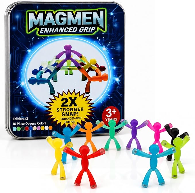 MAGMEN Magnetic People Figures-10 Pc Kids Magnet Men Travel Toy Characters | 3 in. poseable fidget figures, magnets securely embedded. Quiet car and desk play. Party favors. w/metal play tin