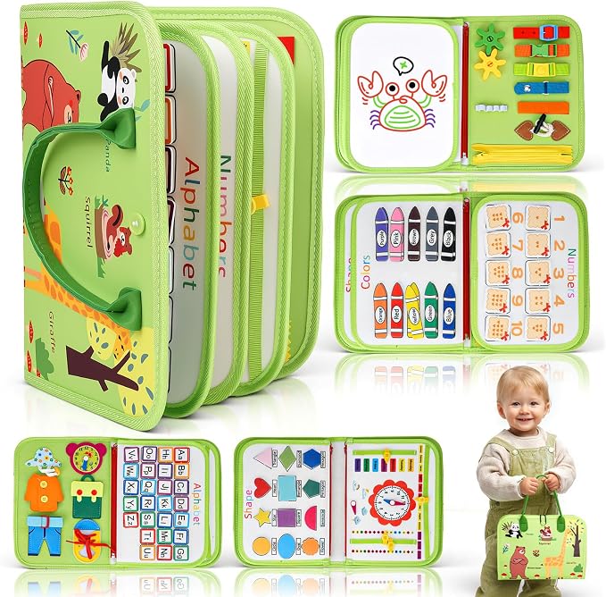 HumorPlay Montessori Gifts for 1,2,3 Year Old Boy Toys, Educational Busy Book for Toddlers 1-3 Age, Christmas Birthday Gift for 1-2 Year Old Boy Toys