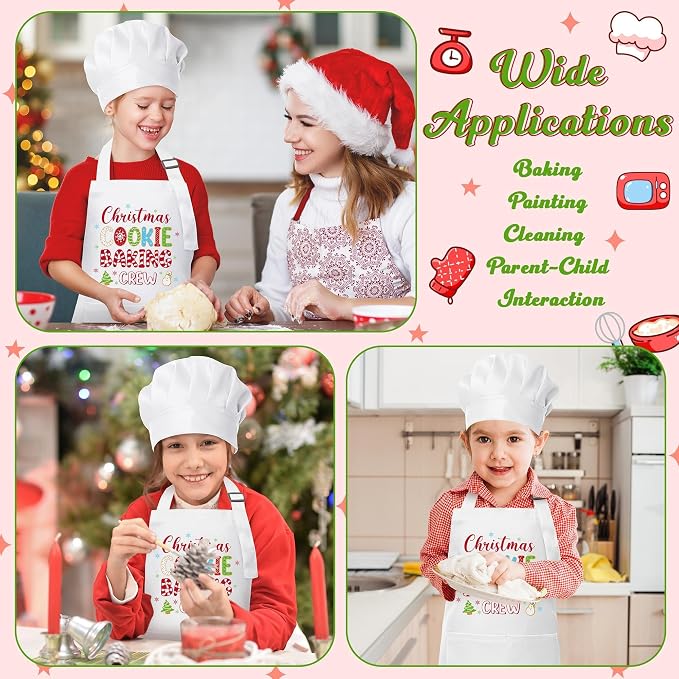 R HORSE 2 Pieces Christmas Kid Apron and Chef Hat Set, Pretend Play Toy | Xmas White Christmas Cookie Baking Crew Children Kitchen Apron, Ideal for Cooking, Baking, Painting, Birthday Christmas Gift
