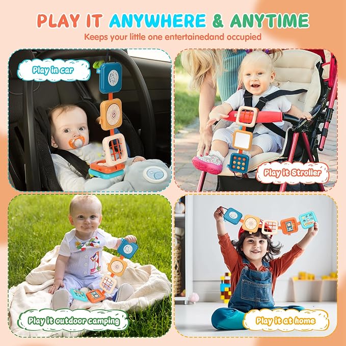 Montessori Busy Board Activity Cube - Travel Toys for Toddlers 1-3, Fidget Cube for Fine Motor Skills, Car Seat & Stroller Toys, Quiet Toys for Church/Airplane, 1st Birthday Gifts for Boy Girl