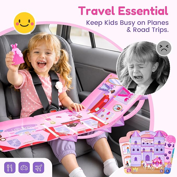 JoyCat Reusable Dress-Up Sticker Books, 3-Pack, Princess Mermaid Fashion | 200+ washable stickers, kids car activities, toddler creative play, preschool travel toy, birthday gift for 4 year old girls
