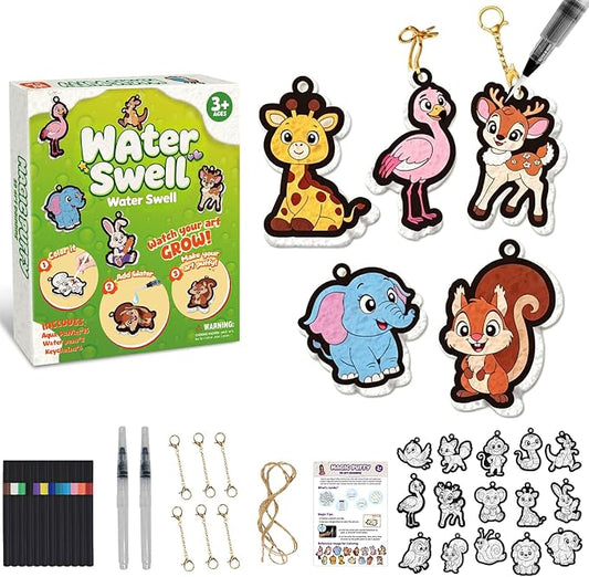 Trubic 15 Pcs 3D Art Craft Kit, Forest Animal Mess-Free Water-Activated DIY Inflate Painting Set, Color Creative Activity Toys, Screen-Free Travel Creative Gifts for Kids Boys Girls Ages 4–10
