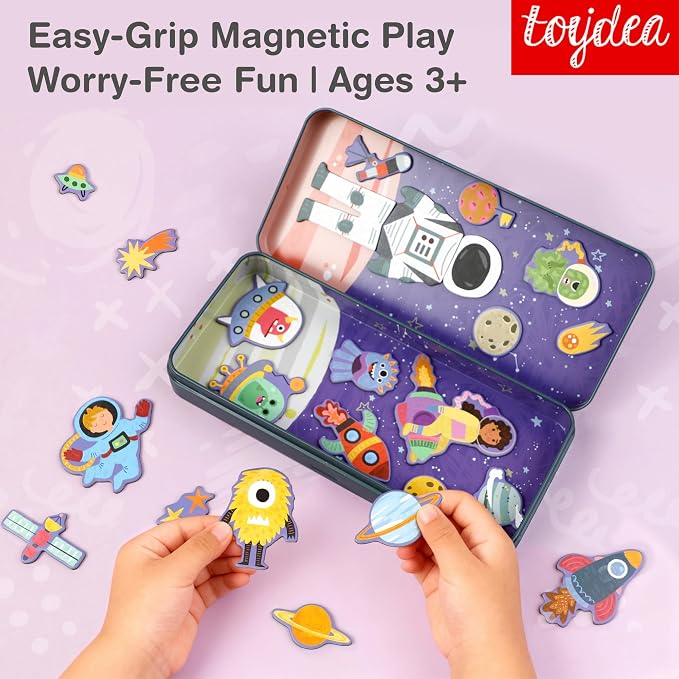 Magnetic Puzzle Box for Kids Ages 3-5, Space Travel Puzzle Game | 30+ Magnetic Pieces, Inspire Curiosity & Imagination, Quiet Travel Toy, Gift for Girls and Boys