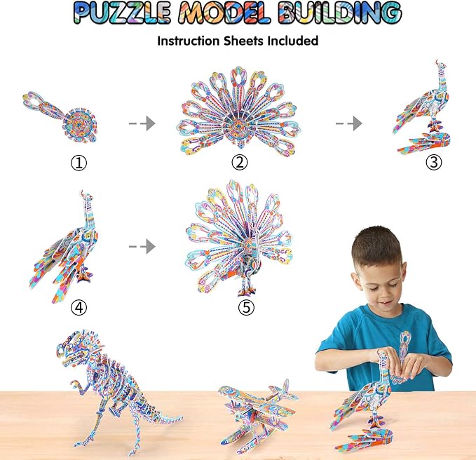 BEARUN 3D Coloring Puzzle Set, Arts and Crafts for Girls and Boys Age 6 7 8 9 10 11 12 Year Old, Fun Educational Painting Crafts Kit with Supplies for Kids, Birthday Toy Gift for Kids