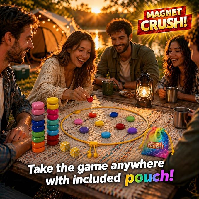 Magnet Crush Magnetic Strategy Board Game (Rainbow) for Kids & Adults, Fun Tabletop Magnet Placement Game, STEM Educational Toy, Family Party Game, Travel Game, Puzzle Brain Teaser, Gift for Ages 9+