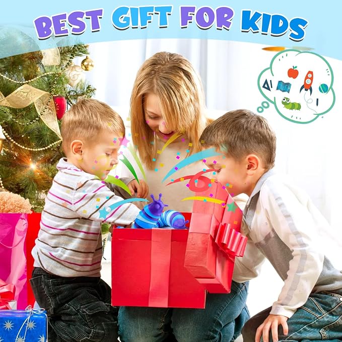 Cevioce Sensory Slug Fidget Toys, Fidget Slug Toys for Adult & Kid Party Favors, 1 PC Autism Sensory Toys for Autistic Children, Travel Toys for 3+ Easter Basket Stuffers Gifts for Toddler Kids A
