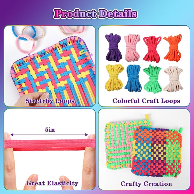 Weaving Loom Refill Loops Kit – Loom Refill Loops for Weaving Potholder Loom Kit - Arts and Crafts for Kids Ages 6 7 8-12 13 Girls Boys Adults - Crafts Supplies 224 PCS in 8 Bright Colors