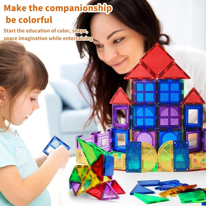MAGBLOCK 66PCS Magnetic Tiles Building Blocks Construction Toys for Kids 3+ | Colorful Magnetic Blocks, Upgraded Magnet Tiles, STEM Montessori Sensory Toys for Learning Toys for Boys and Girls