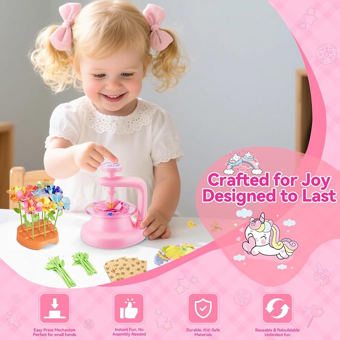 Hamdol Flower Press Toy Accessories for Kids, DIY Fabric Flower Craft Refill Kit, Arts & Crafts Supplies for Flower Bouquet Making, Perfect for Valentine, Easter, Birthday Gift
