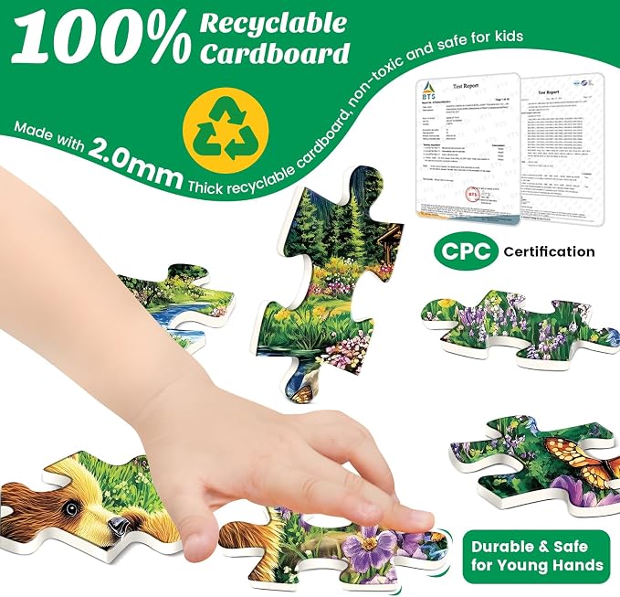 4-Pack 100 Piece Puzzles for Kids Ages 6-8 8-10 - Large Piece Puzzles for Adults Seniors Kids, Dogs Cats Bears Animals Jigsaw Puzzles for Kids Ages 4-6,Learning Educational Toys Gifts for Boys Girls