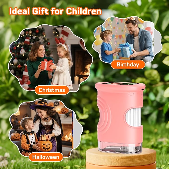 Microscope for Kids with 2.0" IPS Screen Girls Handheld Outdoor Gifts | 1000X Portable STEM Science Lab Toy, Rechargeable Digital Microscope Educational Gift for Girl Age 4-6 8-12, Pink