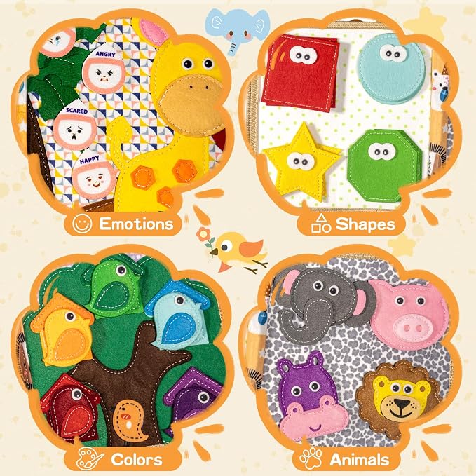 Montessori Busy Board for Toddlers, Sensory Educational Activities Board for Learning Fine Motor Skills, Travel Toys for Airplane Car, Gift for Girls Boys 2-4 Years Old (Giraffe)