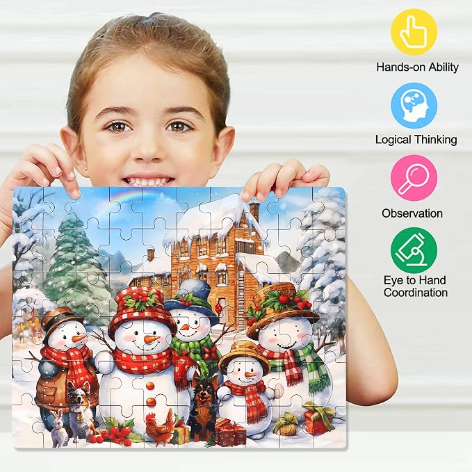 LELEMON 100 Pieces Jigsaw Puzzles for Kids Ages 4-8 Cute Winter Snowman Educational Puzzles Boys Girls Children Learning Educational Puzzles Portable Box Pack Toy