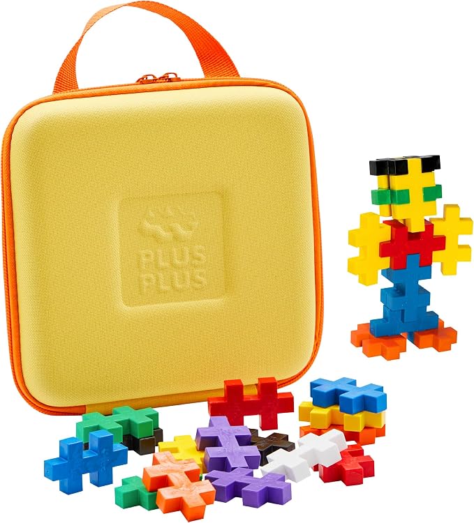 PLUS PLUS Big Travel Case w/ 15 Big Pieces - Large Blocks for Toddlers | Quiet Stem Toys for Toddlers, Prek Classroom Essentials, Waffle Blocks Jumbo, Stem Bins for Classroom, Sensory Bins
