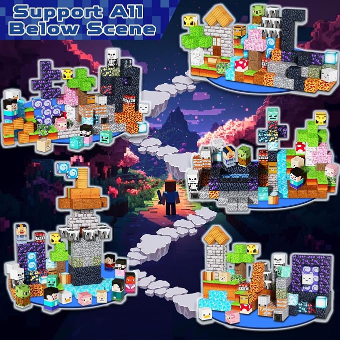 Magneverse 150 PCS 0.8in Magnetic Blocks - Magnet Toys, Magnetic Building Blocks Cubes, Stacking Magnets, School STEM Toys Birthday Gifts for Boys and Girls Age 3+ Years Old (Theme: Adventure World)