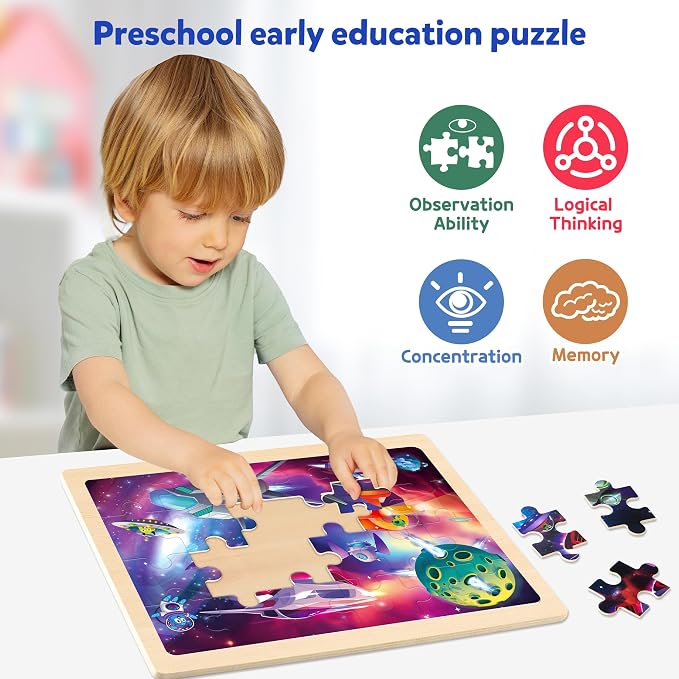 SYNARRY Large Space Planet Solar System Wooden Puzzles for Kids Ages 4-6 | Space & Solar System Puzzles for Kids Ages 3-5, Birthday Gifts for Boys & Girls, Educational Space Toys, Screen-Free Play