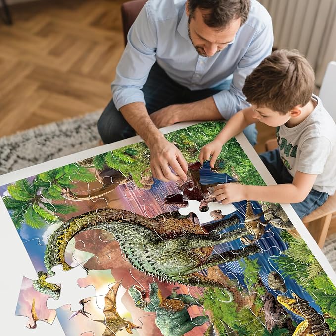 Jumbo Floor Puzzle for Kids,48 Piece Forest Dinosaur Jigsaw Puzzle Ages 3-8 | Thick Cardboard Forest Dinosaur Puzzle for Preschool Learning,Toddlers Ages 3-8,35x24 in Completed,Gift for Boys and Girls