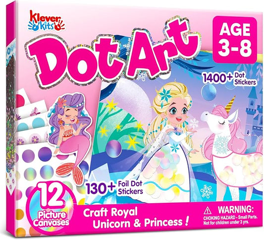 Klever Kits Princess Dot Art Kit for Kids, No Mess Sticker for Kids 3-7, Art and Craft Kits, DIY Creative Activity, Travel Toy, Birthday Presents for Boys Girls
