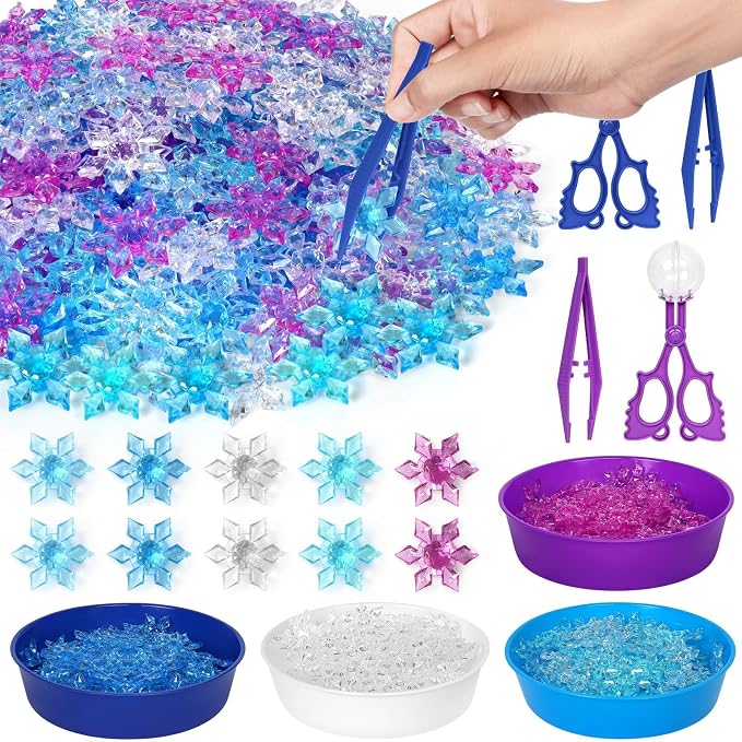 208 Pcs Winter Frozen Sensory Bin Items Winter Acrylic Snowflake Counting Sorting Sensory Bin Filler Frozen Snowflake Counts Decor