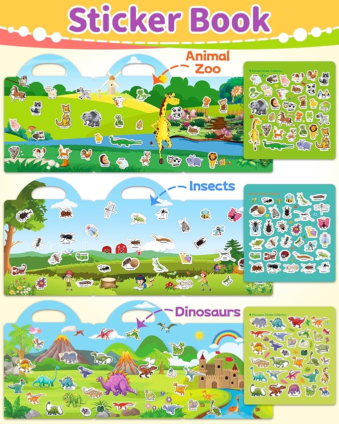 Benresive Reusable Sticker Book for Toddlers, Stickers for Kids, Travel Toy | Toddler Toys, Boys Girls Birthday Gifts, Airplane & Road Trip Essentials Kids, No Mess Waterproof Toddler Crafts Activities
