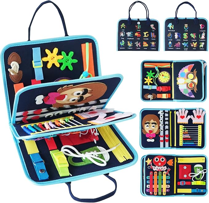 Montessori Busy Board Toy for Toddlers - A Suitable Birthday Gift for 3-Year-olds, an Interactive Playbook for Toddlers, a Sensory Activity Book, and a Quiet, Busy Book Travel Toy